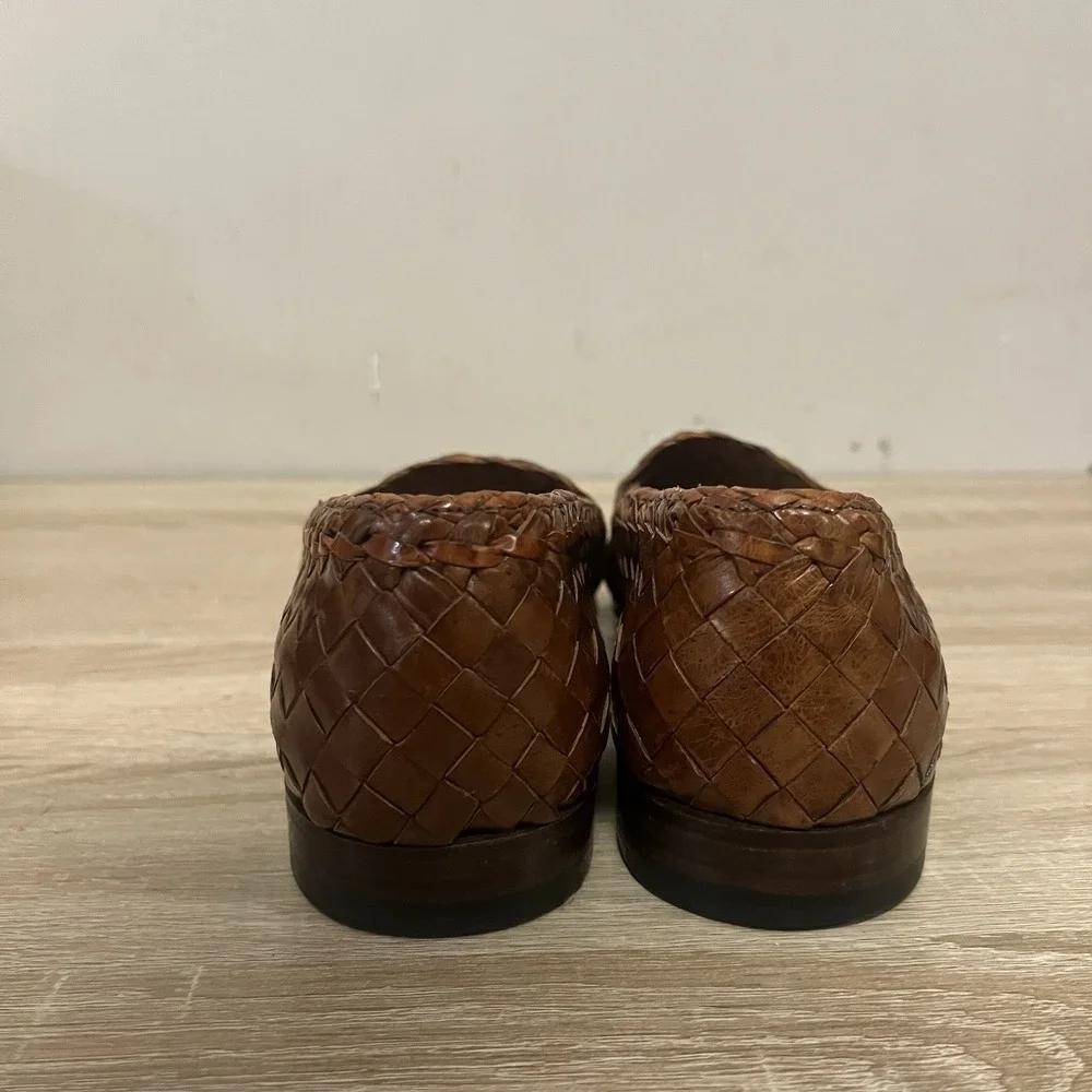Moreschi Weaved Woven Leather Slip On Loafer Men's 9 Brown Italy 135050 012 AD